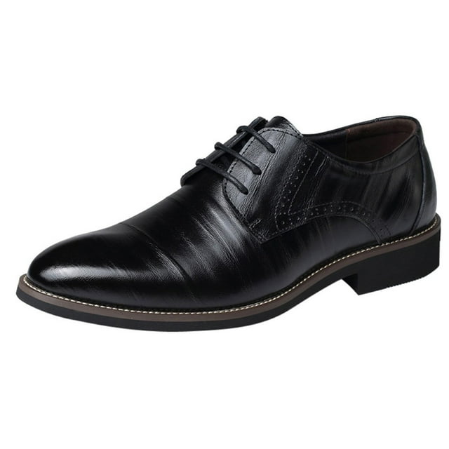 Kcodviy Classical Style Shoes for Men Leather Shoes with Laces Men Slip on Pu Mens Driving Moccasins Leather Shoes Leather Low Rubber Sole Shoes Mens Casual Leather Block Heel Work