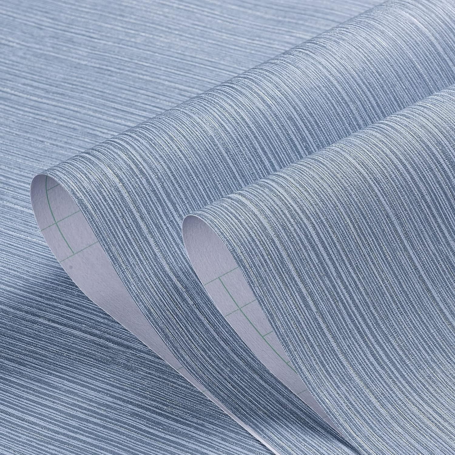 Grasscloth Wallpaper Textured 24in X 393in Fabric Contact Paper Grey Blue Wall Paper Textured Linen Peel and Stick Self-Adhesive Thick Vinyl Embossed Film Wallpaper (Gray Blue)