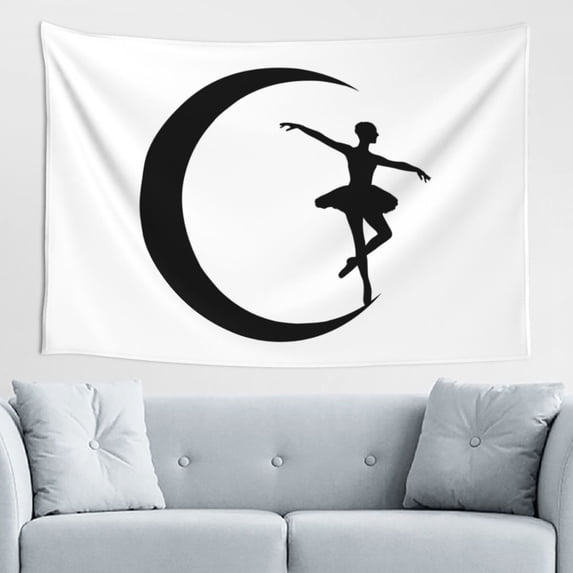 Night Moon Dancer Tapestry, Ballet Posing Wall Hanging Tapestries Dorm Room Home Decor, 60" x 40"