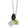 thumbnail image 2 of Gem Stone King 925 Silver and 10K Yellow Gold Onyx and Lab Grown Diamond and Peridot 3 Stone Pendant Necklace for Women | 2.34 Cttw | Pear Shape 8X6MM | Oval 7X5MM | Round 5MM | with 18 inch Chain, 2 of 4