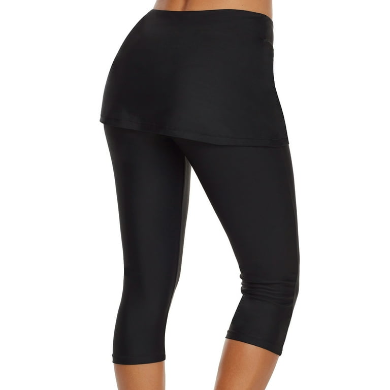 Odeerbi Womens Capris Swim Pants with Skirt High Waisted Swim