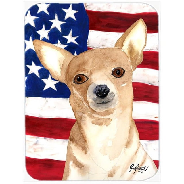 Carolines Treasures RDR3009LCB Usa American Flag Chihuahua Glass Cutting Board - Large