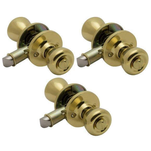 3 Pack of Pro-Grade Classic Mobile Home Privacy Door Knob Bed and Bath Handle, Polished Brass