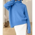 thumbnail image 6 of Women Mock Neck Sweater Chunky Long Sleeve Knitted High Low Hem Trendy Fall Winter Jumper Top Blue One Size, 6 of 9