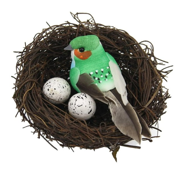 Pájaro con plumas artificiales con de pájaros y estatuilla de huevo de pájaros Estatua de animal para decoración interior y exterior