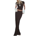 thumbnail image 2 of Conjunto de Dos Piezas para Mujer, Estilo Casual, Ideal para Estar en Casa. Incluye Top de Larga Ligeramente Corto y Pantalón de Pierna . Marrón - Corto S, 2 of 6