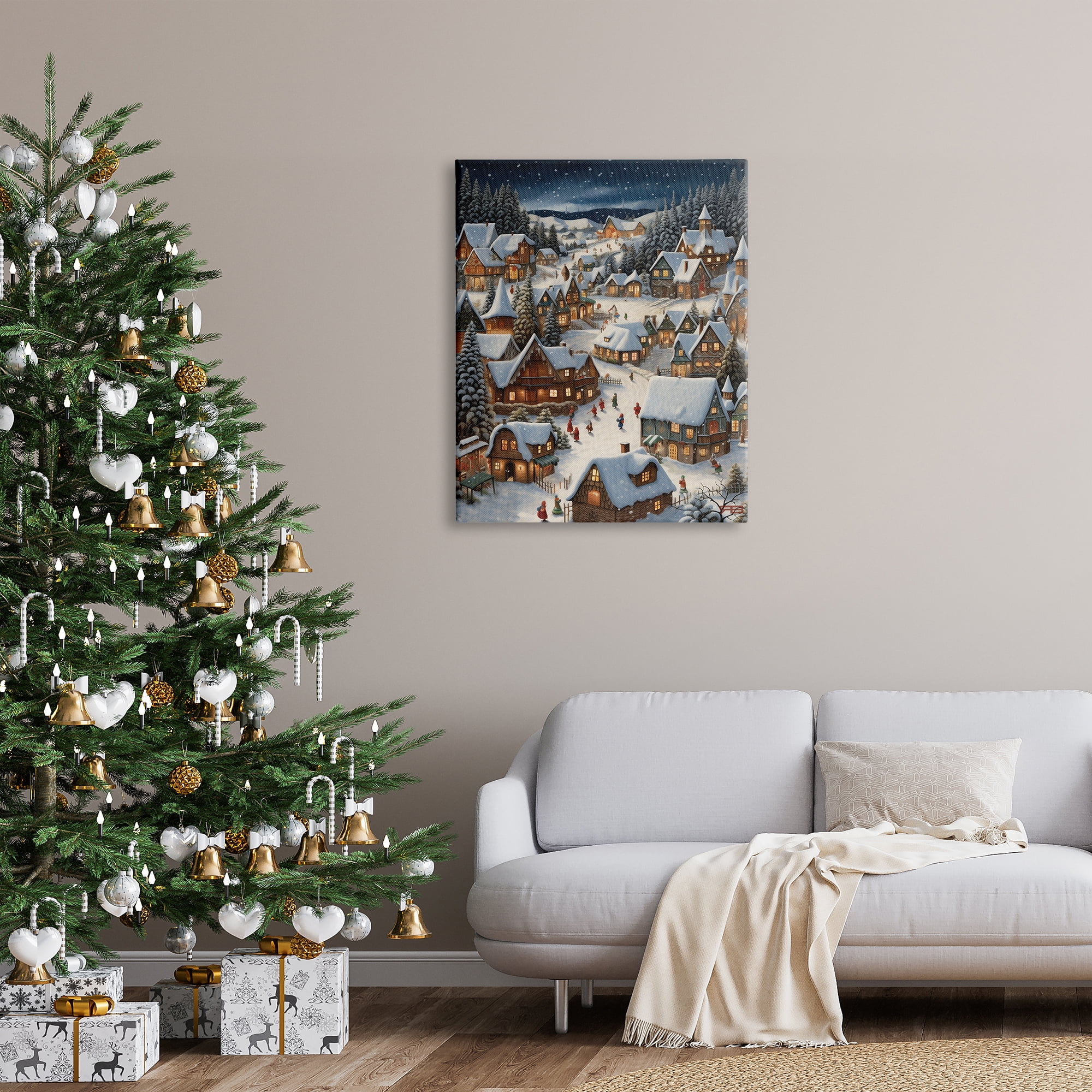 Stupell Industries Snowy Christmas Village Holiday Painting Gallery Wrapped Canvas Art Print Wall Art, 30 x 40