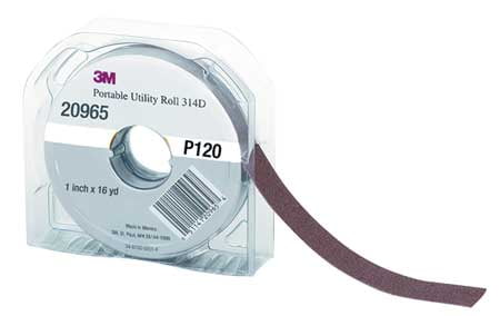 3M Utility Cloth Roll 314D P120 Grit Aluminum Oxide 1-1/2 Width x 50 yds Length Pack of 1 Maroon 