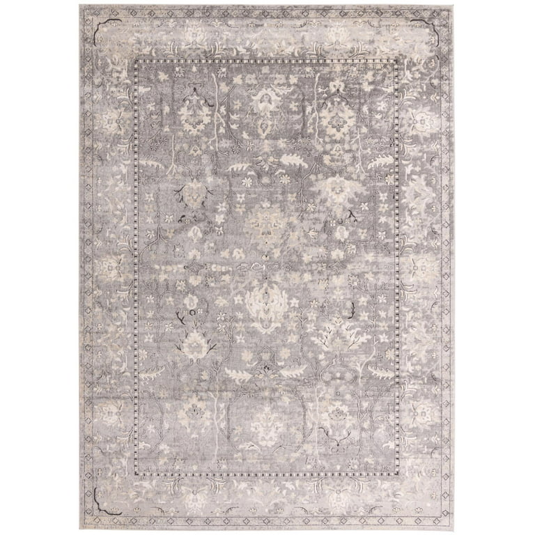 Unique Loom Central Portland Rug Ivory/Gray 2' 2 x 6' 1 Runner Border  Traditional Perfect For Bathroom Hallway Mud Room Laundry Room