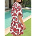 thumbnail image 4 of Robe Chemise d'Été pour Femme à Boutons, Florale, Manches Courtes Bouffantes, Décontractée, Coupe Ample, Mini Robe de Plage Rouge TG, 4 of 8