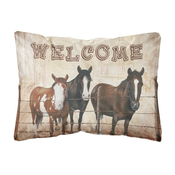 Carolines Treasures SB3059PW1216 Welcome Mat with Horses   Canvas Fabric Decorative Pillow  12H x16W multicolor