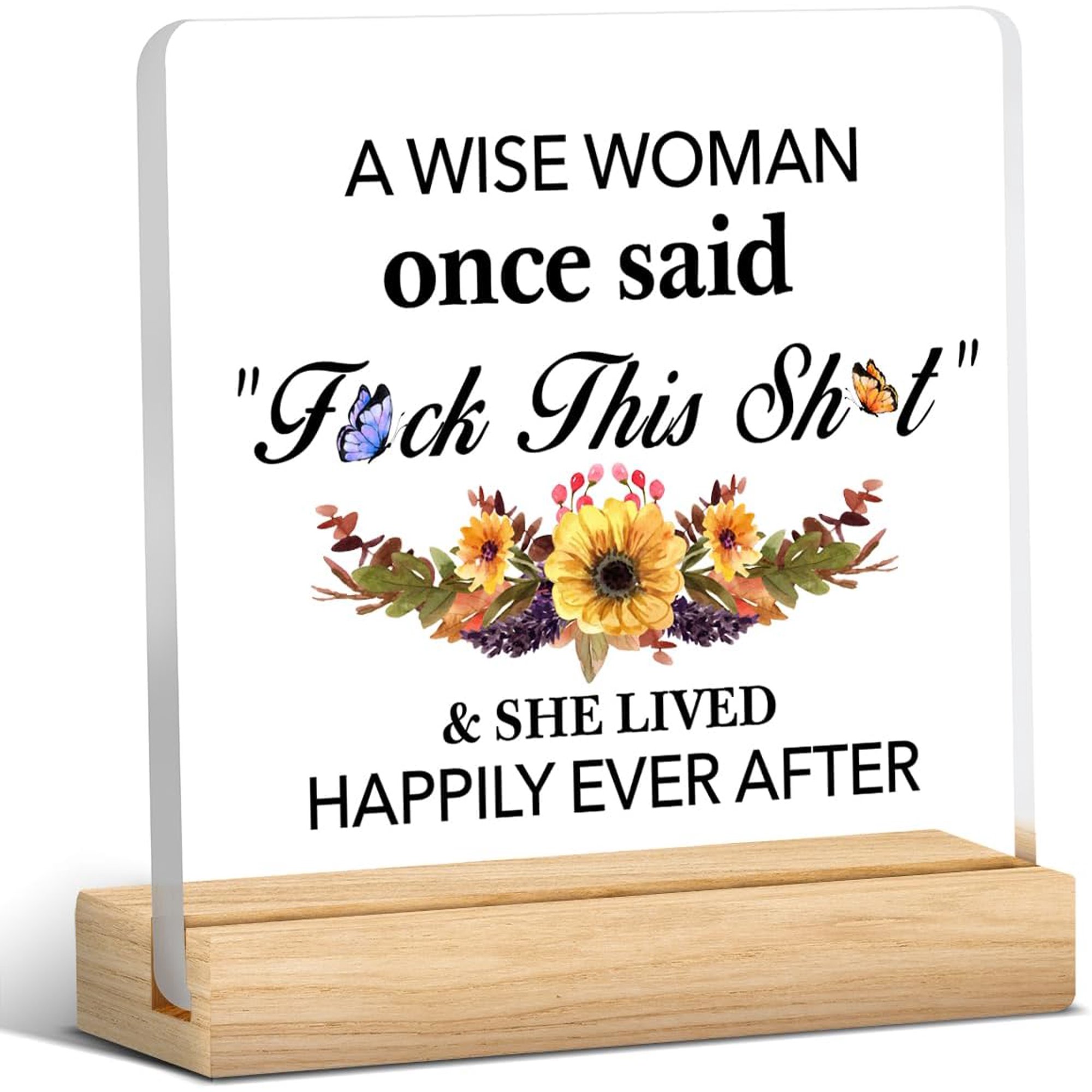 Motivational Gifts for Women Coworker Boss Clear Desk Decorative Sign Acrylic Plaque With Wooden Stand 4x4 Inch Positive Sunflower Sign Home Office Desk Decor
