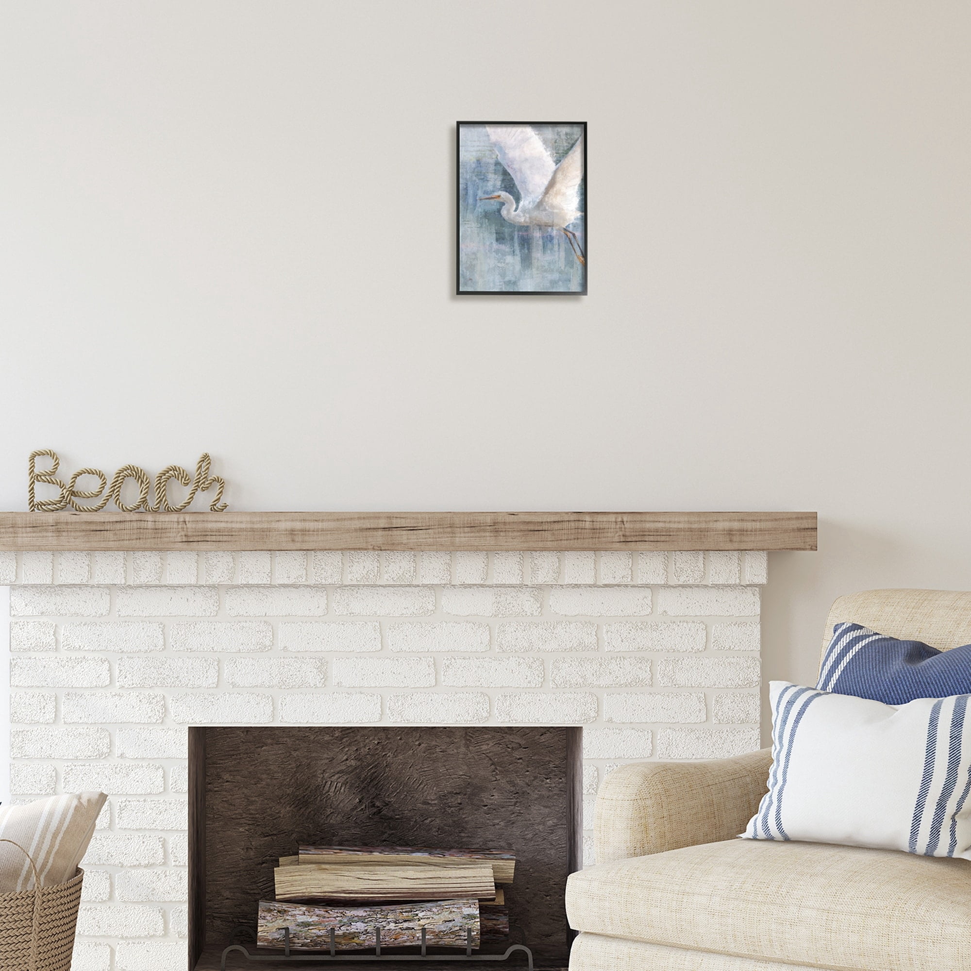 Stupell Industries Flying Egret Coastal Abstraction Coastal Painting Black Framed Art Print Wall Art