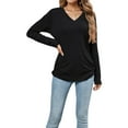 thumbnail image 3 of Womens Long Sleeve Shirts V Neck Casual Tops Loose Dressy Basic Fall Fashion Trendy Outfits Winter Clothes Black XXL, 3 of 8