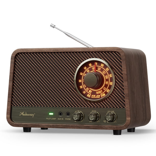 Radio AM FM Audiocrazy, acabado vintage de madera con Bluetooth