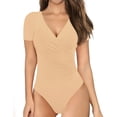 thumbnail image 1 of Xishao Women's Cross Wrap Ruched Deep V Neck Short Sleeve/Long Sleeve Shirt Bodysuit Jumpsuit Xishao ropa, 1 of 2