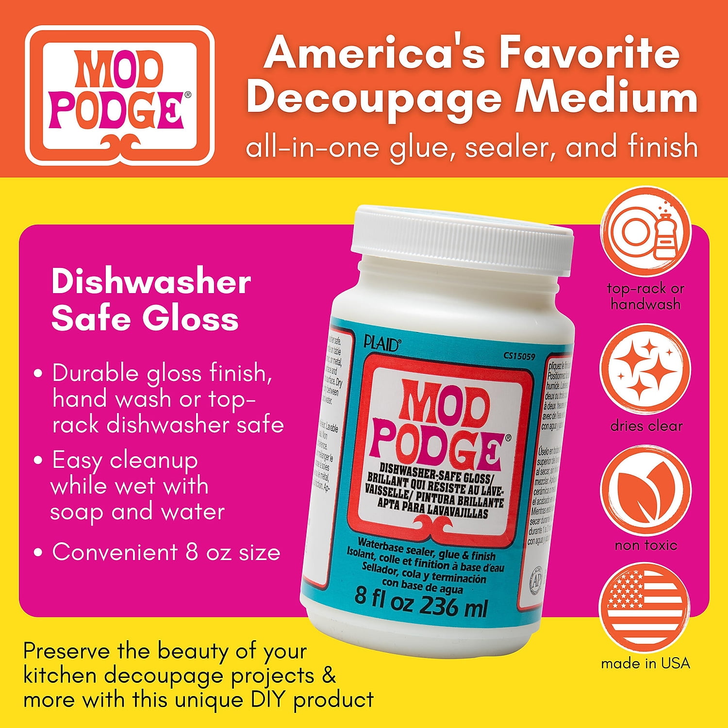 Mod Podge Decoupage Glue Gloss 8oz. 3/Pack (MODCS15059-3)