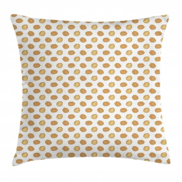 Walnut Throw Pillow Cushion Cover Hand Drawn Abstract Design Repeating Pattern Of Nuts Print Decorative Square Accent Pillow Case 18 X 18 Almond Amber Pale Yellow And White By Ambesonne Walmart Com