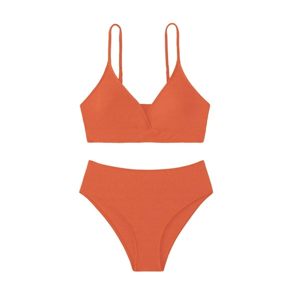 Fesfesfes Children's Summer Solid Color Two Piece Swimsuit Set for 8-15 Years Girls Bikini Set Soft and Breathable Beachwear for All-Day Comfort(Orange,10-11Years)
