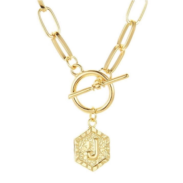 Bilqis Chaîne Pendentif Lettre Anglaise 26 Deals, Collier Rétro Paperclip Hexagone