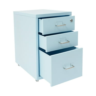 3-Drawers File Cabinet with Lock, Home Mobile Metal File Cabinet, File Cabinet with Wheels,Office Filing Cabinet Organizer for Home Office - Blue