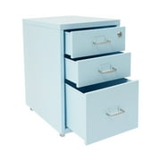 3-Drawers File Cabinet with Lock, Home Mobile Metal File Cabinet, File Cabinet with Wheels,Office Filing Cabinet Organizer for Home Office - Blue