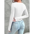 thumbnail image 6 of Long Sleeve Shirts for Women Fall Fashion Sweetheart Collar Twist Front Basics Tops Slim Fitted Y2K Tops White M, 6 of 9