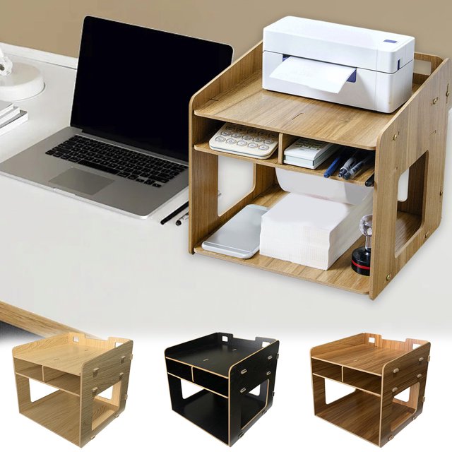 Armario organizador de escritorio de madera | Estantería de escritorio para material de oficina, beige o marrón | Estantería para encimeras que ahorra espacio, 11x10,8x10,4 pulgadas, contiene