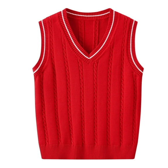 Boys Sweater Vest Knit Sweater V Neck Sleeveless Vest Red Pullover School Uniform Vests Fall Winter Clothes Baby Clothes Girls 2-3 Years