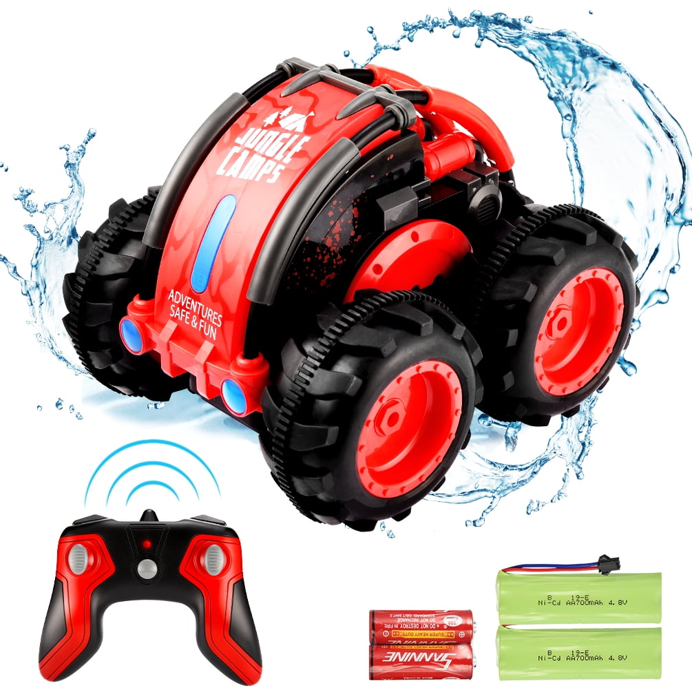 Green Remote Control Car Boat Truck 4WD 2.4Ghz Land Water 2 in 1 RC Toy Car Multifunction Waterproof Stunt 1:24 Remote Vehicle with Rotate 360 Electric Car Toy by OUTTUO