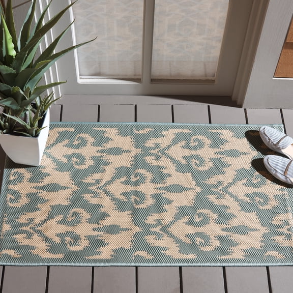 Safavieh Courtyard Millard Geometric Indoor/Outdoor Area Rug, Aqua/Beige, 5'3" x 7'7"