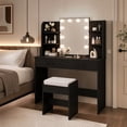 thumbnail image 2 of Vanity Desk Set with Mirror and Lights, Makeup Vanity Table with 2 Large Drawers& Charging Station, Modern Vanity Dressing Table with Stool for Bedroom, Black, 2 of 9