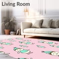 thumbnail image 2 of ODIKA 4'x6' Machine Washable Non-Slip Area Rug, Adorable Rabbit Character Tree Skirt with Seasonal Elf Motifs High Traffic Rug, Pink, 740439, 2 of 7