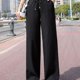 thumbnail image 1 of Pantalones de cordón sólido minimalista, pantalones de pierna ancha de cintura elástica de longitud larga casual, ropa de mujer, 1 of 4