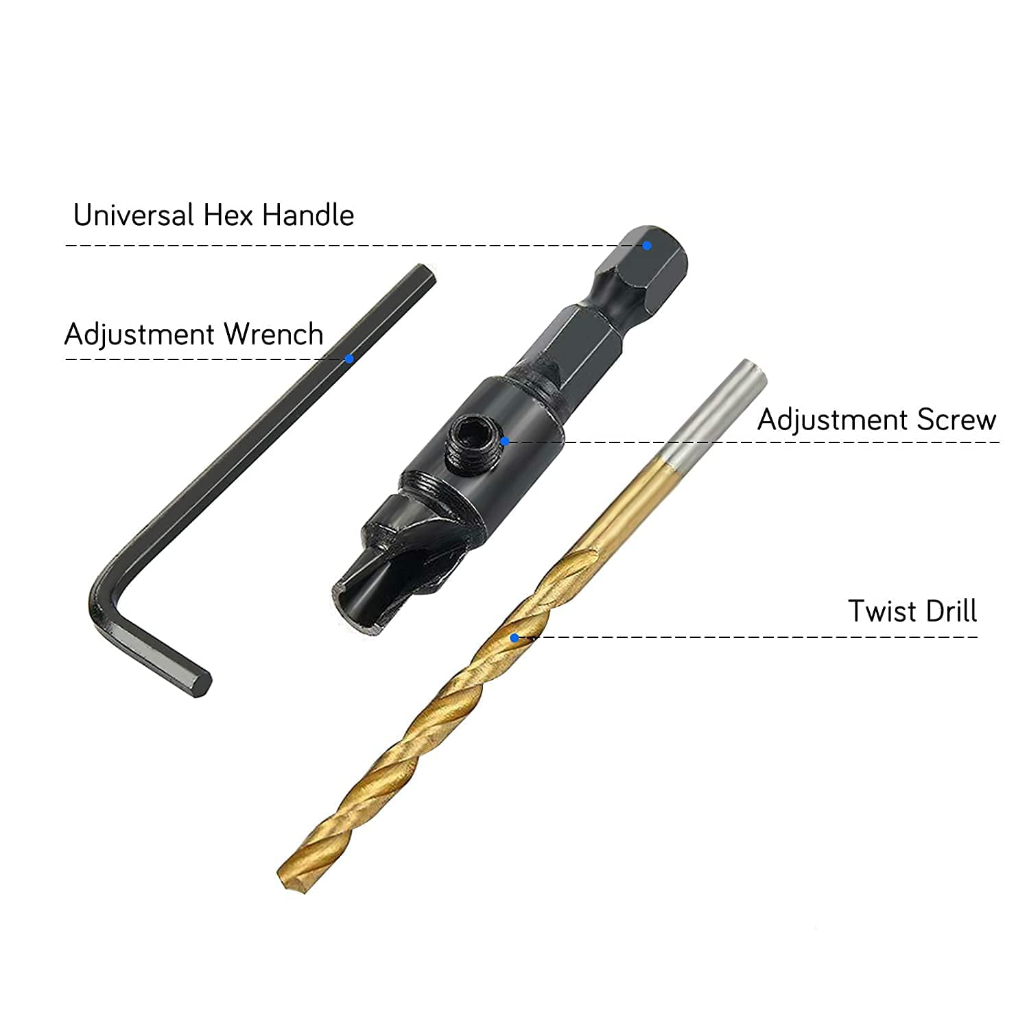 Hex Twist Tap Drill for Wood LKEREJOL 6PCS Combination Drill Tap Drill Bits Set 1/4 Metric Countersink Aluminum Plastic Copper 