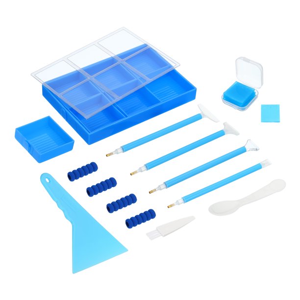 bandeja pintada de diamantes, 26PCS kits organizadores de accesorios pintados de diamantes bandejas de arte de diamantes grandes cuadradas, azul