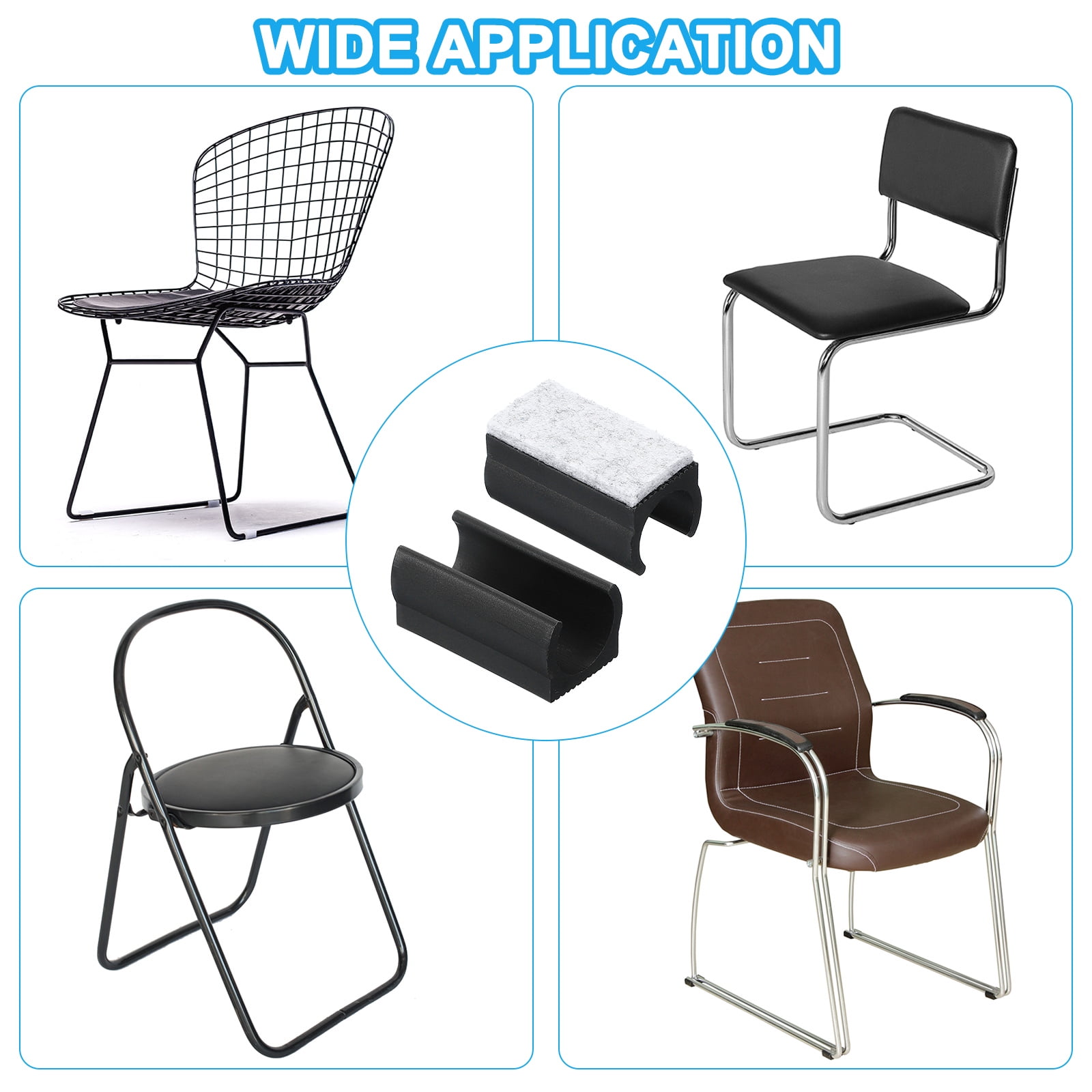 Uxcell Rectangle U Shaped Chair Leg Tips Caps with Felt Pads, Slide Smoothly Furniture Feet Floor 19mm 50