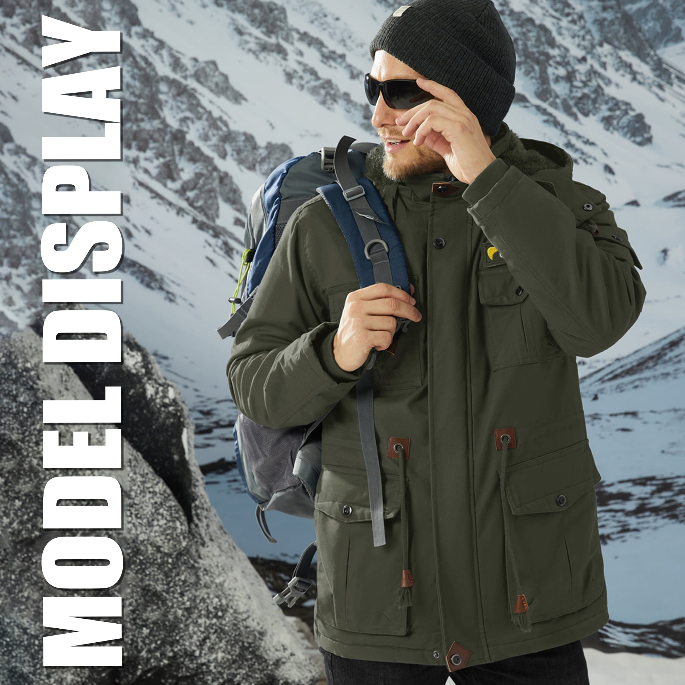 TACVASEN Men's Winter Coat Military Jacket Fleece Lined Parka