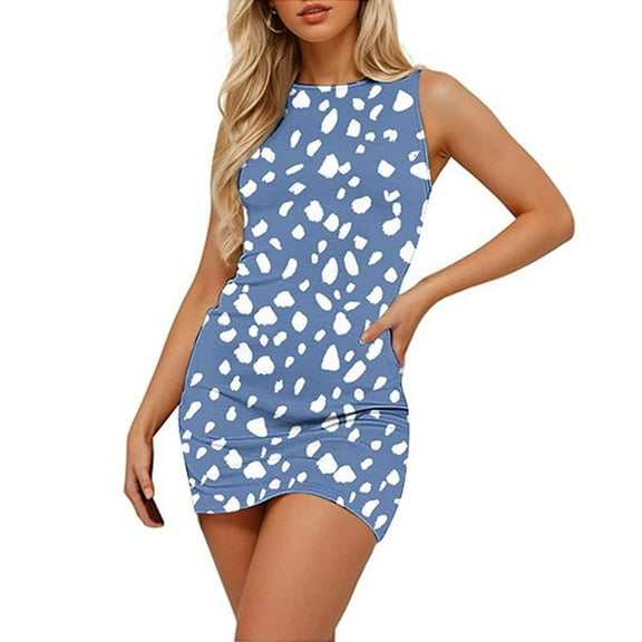 SHTXOZHI Womens Sleeveless Tank Dress Summer Crewneck Short Dress Slim Party Club Dress