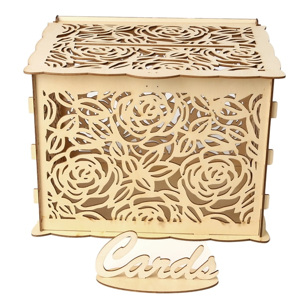 Yuarrent Caja de tarjeta de boda elegante madera DIY decoración nupcial con cerradura sobre cajas de tarjetas de regalo para recepción de boda Kits de decoración para fiestas JM01372
