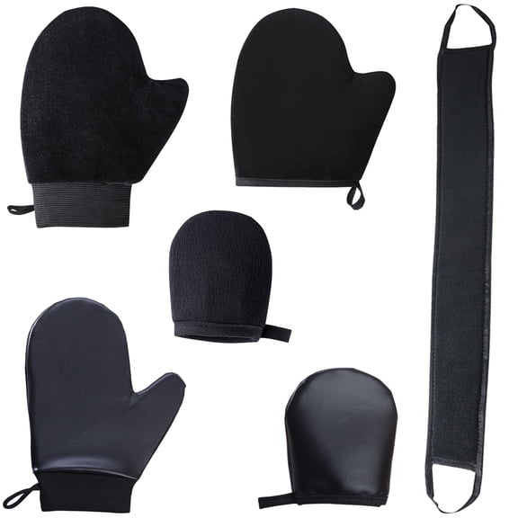 6 Pack Velvet Self Tanning Mitt Kit, Fake Tan Gloves & Back Applicator Strap for Self Tanner Lotion
