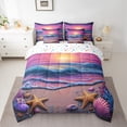 thumbnail image 2 of Homewish Kids Ocean Coastal Bedding Comforter Set 7 Pieces, Beach Starfish Seashell Full Bedding Set, Orchid Sky Sunset Reversible Fitted Sheet Flat Sheet, Luxury Bedroom Decor, 2 of 7