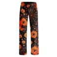 thumbnail image 4 of Womens Halloween Pjs Cute Funny Pumpkin Print Wide Leg Sleepwear Pj Lightweight Cozy Soft Lounge Pants For Halloween, 4 of 9