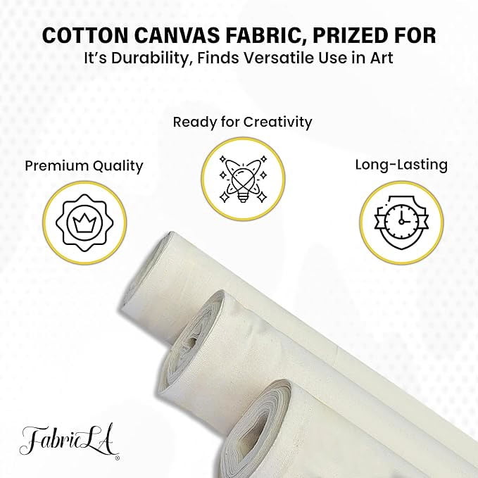 FabricLA | Canvas Fabric Roll | 62" Wide 10oz Cotton Canvas Fabric by The Yard | Premium Duck Cloth for Painting, Upholstery, & Crafts - Natural Color