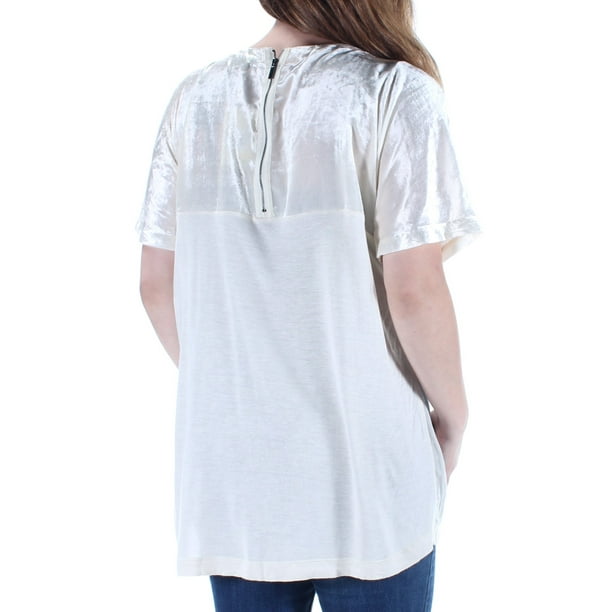 Lucky Brand Womens Velvet Contrast Embellished T-Shirt, White, Medium 