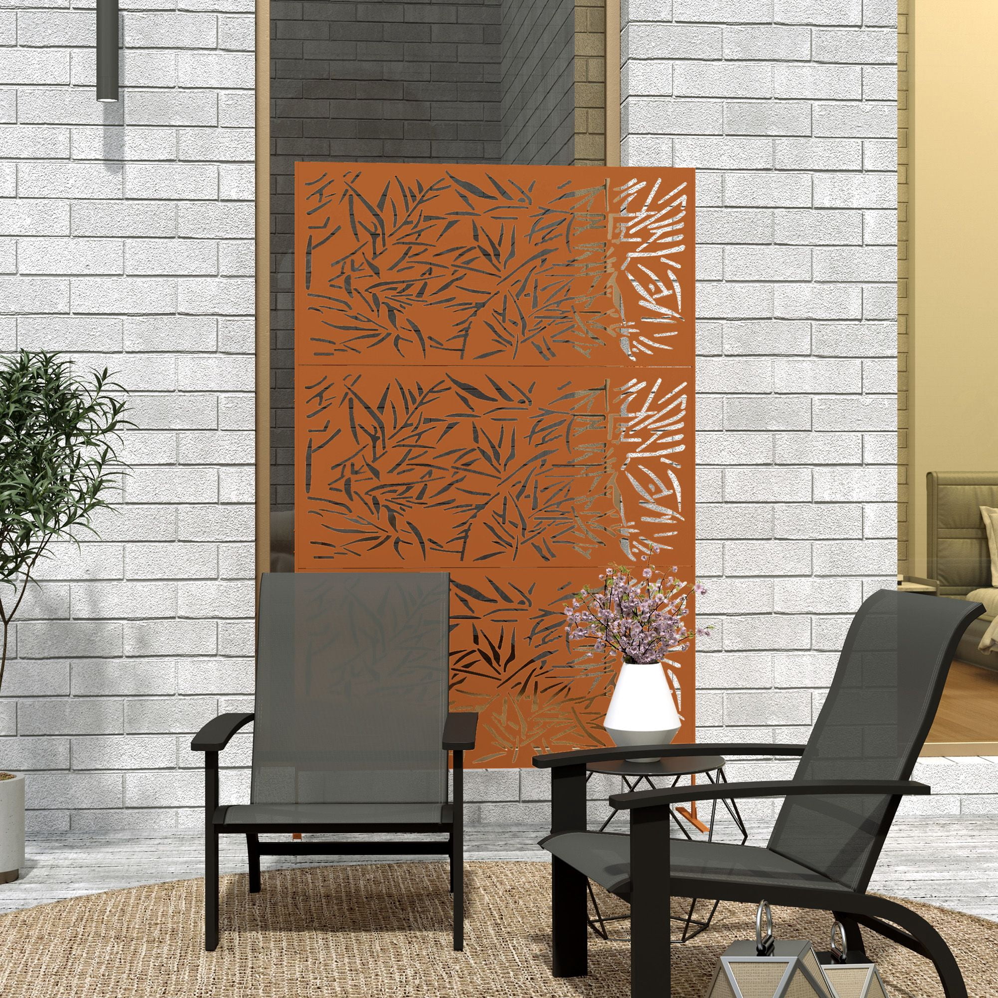 Alvantor Freestanding Metal Bamboo Brown Privacy Screen - Outdoor Decorative Divider