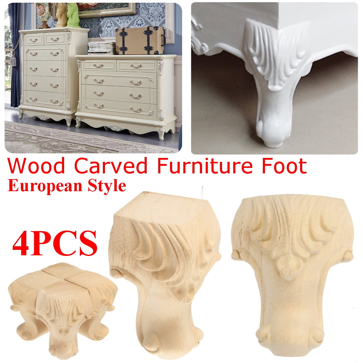 4pcs Set European Style Wood Carved Furniture Foot Leg For Cabinet Wood Carved Furniture Foot Leg