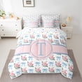 thumbnail image 2 of jejeloiu Letter T Monogrammed 7-Piece Bedding Comforter Set,Cartoon Bow Tie King Bedding Sets,Pink Cute Flowers Bed Sheets For Girls,Microfiber Room Decorative Reversible, 2 of 8