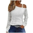 thumbnail image 2 of AXXD Womens Sexy Tops White Basic Summer 2024 Trendy Casual One Shoulder Drop Shoulder Pullover Long Sleeve Top, 2 of 6