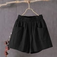thumbnail image 7 of Bxsruta Women's Cotton Shorts High Waist Loose Fit Elastic Waistband Wide Leg with Pockets for Summer Casual Lounge, 7 of 7
